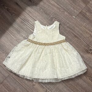 American Princess Ivory Lace Formal Dress with Gold Beaded Waist with cardigan